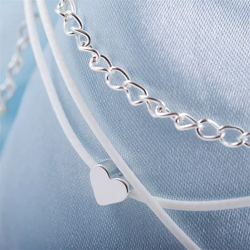 Silver Anklet Bracelet Ankle Chains Cubic Zirconia Anklet Beads Anklet Toe Foot Bracelet Fashion Accessories Bohemian Anklet Bracelet On The Leg Fashion Heart Female Anklets Barefoot For Women Leg Chain Beach Foot Jewelry