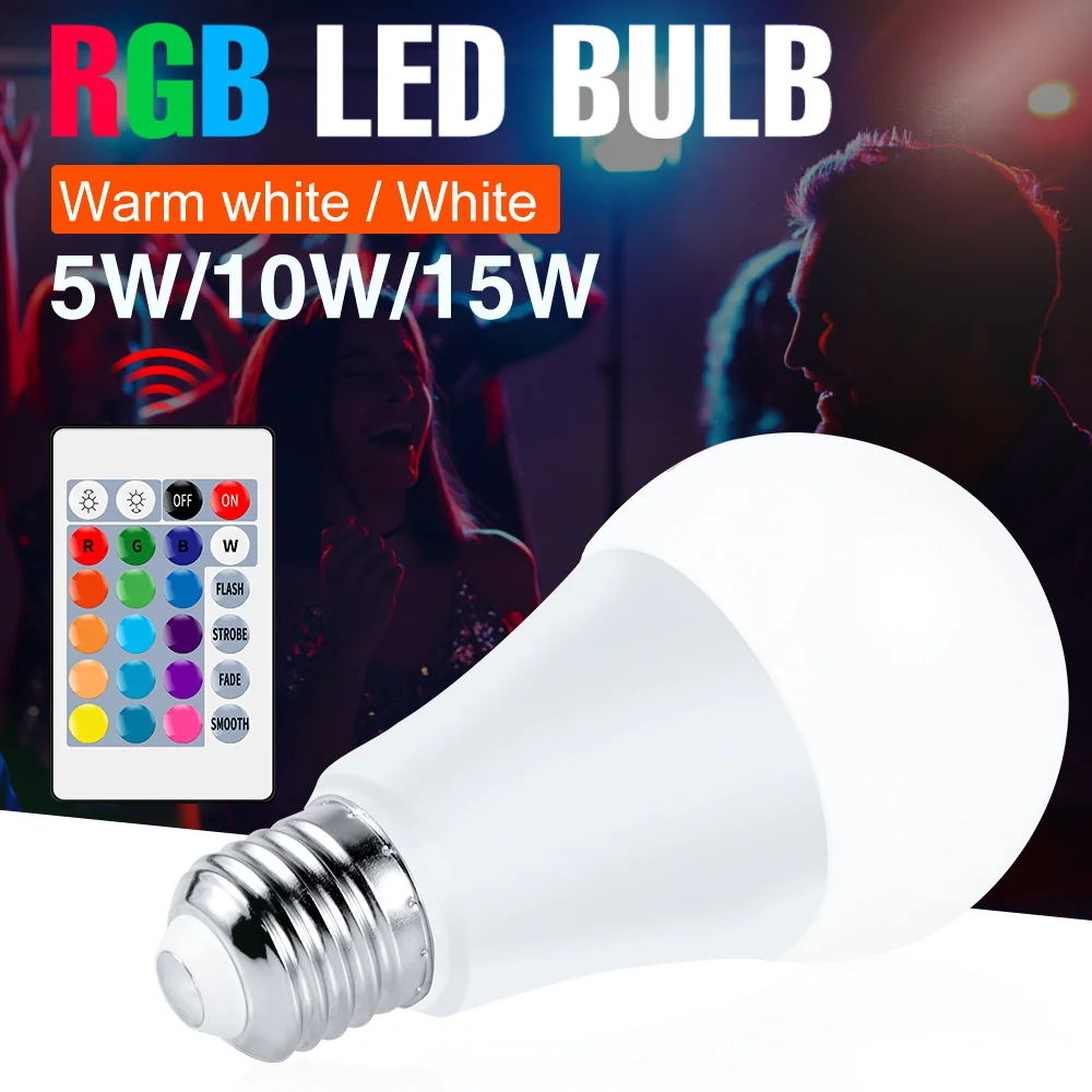

LED Colorful Bulb E27 RGB Light Ampul LED 220V Dimmable Lamp 5W 10W 15W IR Remote Control Decor Light 240V Wireless Switch Bulb