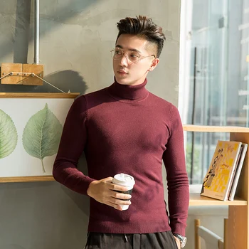 

Winter New Sweater Men Slim Fashion Solid Color Casual Warm Turtleneck Sweater Man Streetwear Wild Long Sleeve Knit Pullover