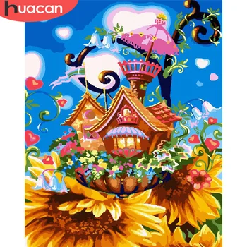 

HUACAN Paint By Number House Drawing On Canvas Gift DIY Pictures By Numbers Sunflower Kits Hand Painted Painting Art Home Decor