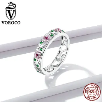 

VOROCO Secret Garden Finger Rings for Women Stackable Match Wedding Sterling Silver 925 Jewelry Give Gifts For Friends
