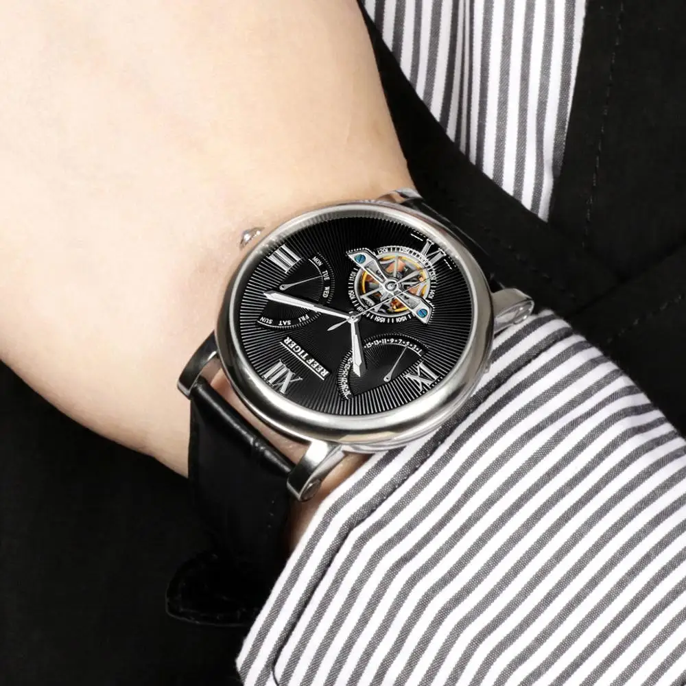 Риф Тигр/RT Tourbillon дизайнерские часы Одежда высшего качества с датой дня и телячьей