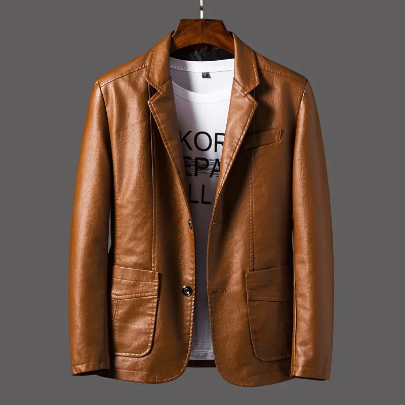 Новинка, умный Повседневный Блейзер, кожаная куртка, мужское Свободное пальто, Корейская тонкая бейсбольная форма, мотоциклетная одежда, кожаная куртка