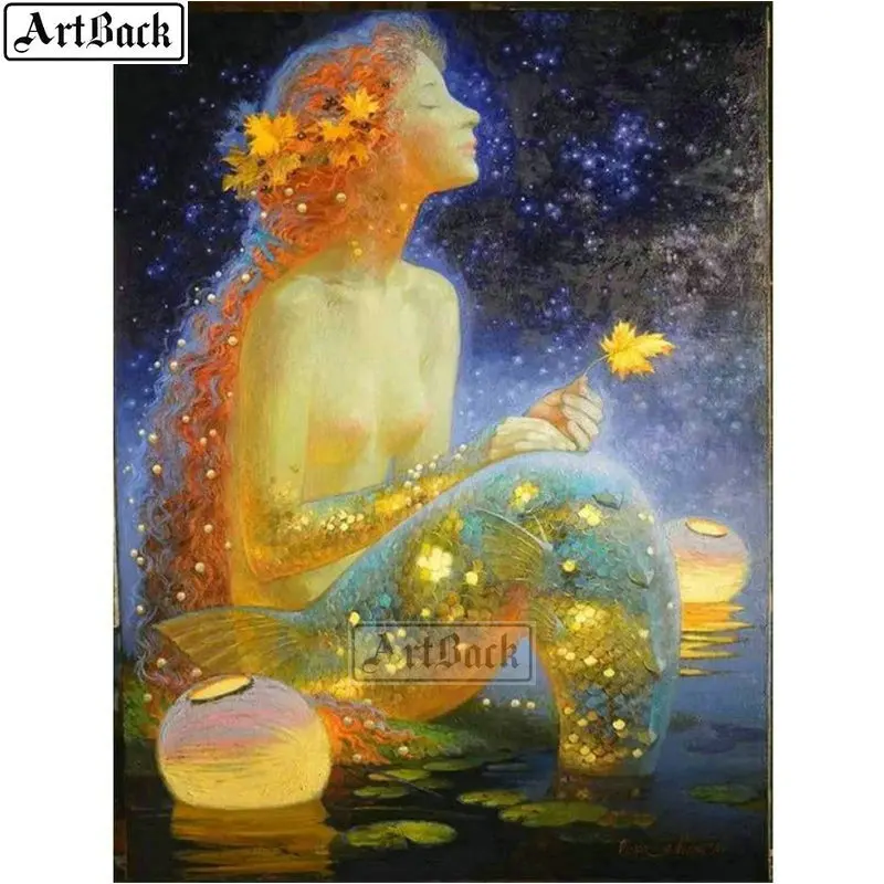 5d алмазная картина Русалка Пейзаж Вышивка крестиком камни в форме ромба