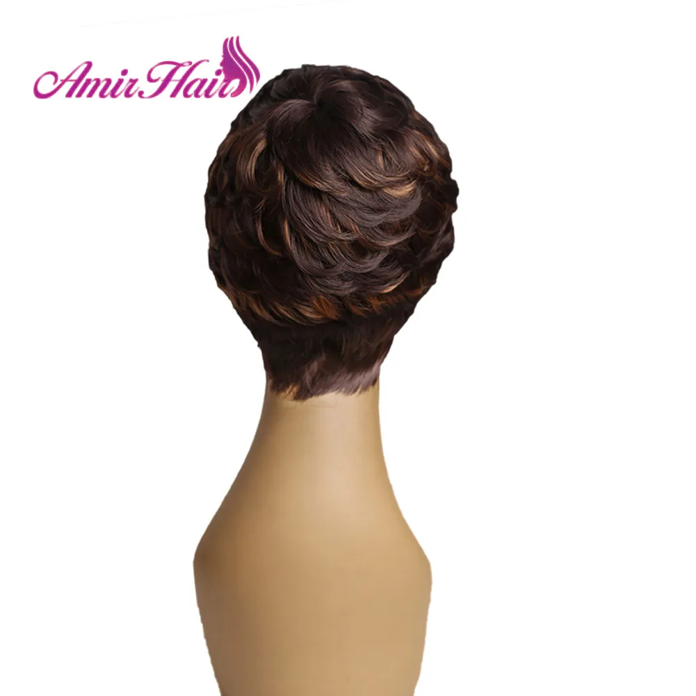 Amir короткие парики для американских женщин, черный короткий синтетический парик, парик для косплея, короткие кудрявые волосы, парик на шнурке с гребнями внутри