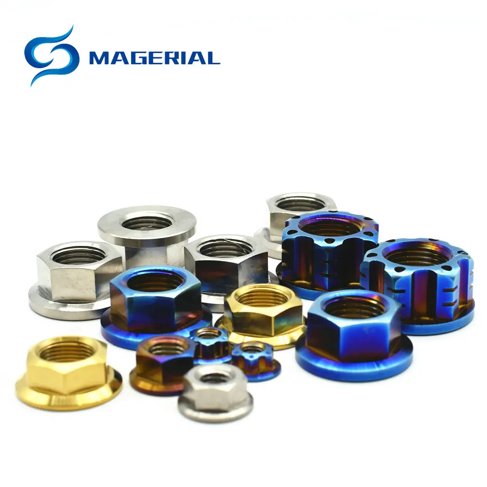 

Ti Screw Nut M10 Xpitch1.25mm Gold rainbow green blue red color motorcycle rear axle Titanium flange Nut titanium screw nuts 6PC