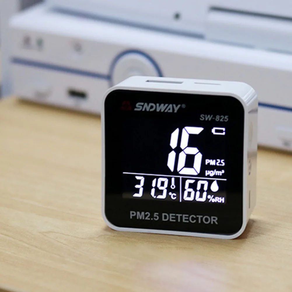 Мини PM2.5 функция сигнализации датчик частиц Настольный светодиодный измерительный USB Перезаряжаемый ручной квадратный детектор дымки воздуха точный