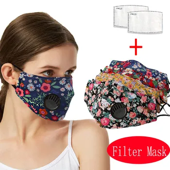

Flower Printed Face Mask Activated Carbon Filter Masks Adult Protective PM2.5 Dust Mouth Face Mask Washable Reusable Mouth Mask
