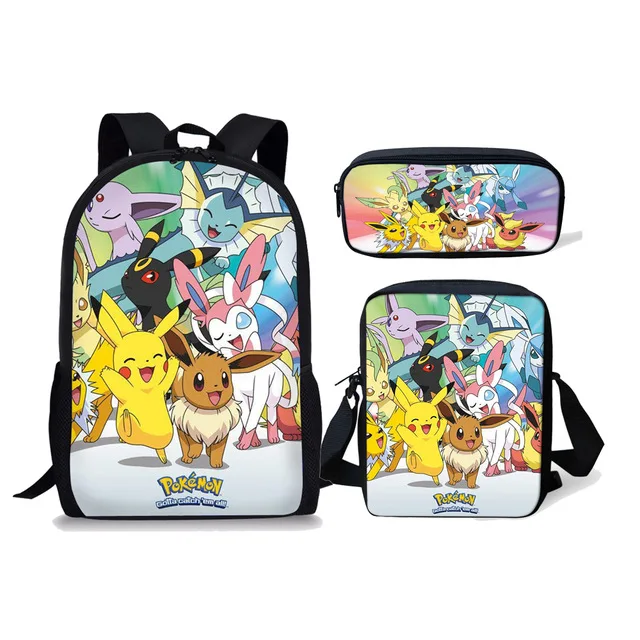photo color Школьный комплект из 3 предметов с изображением покемона хаунтера Eevee Monster, Детский рюкзак для мальчиков и девочек, школьная сумка с Пикачу для школьников - Цвет: photo color