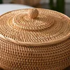 LBER Rattan Boxes with Lid Hand-Woven Multi-Purpose Wicker Tray with Durable Rattan Fiber Round 11 Inch Diameter 5