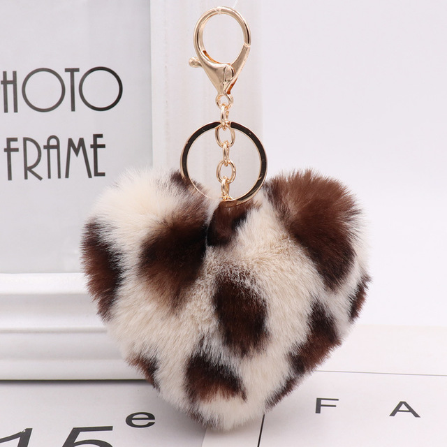 Rabbit Fur Pom-pom Keychain Leopard-print Pom-pom Keychain Lady Mobile Phone Bag Key Ring Love Pendant Decoration