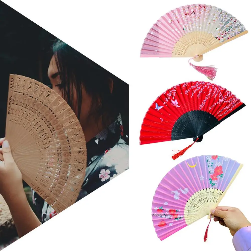 

Silk Fan Chinese Japanese Style Folding Fan Home Decoration Ornaments Pattern Art Craft Gift Wedding Dance Hand Fan