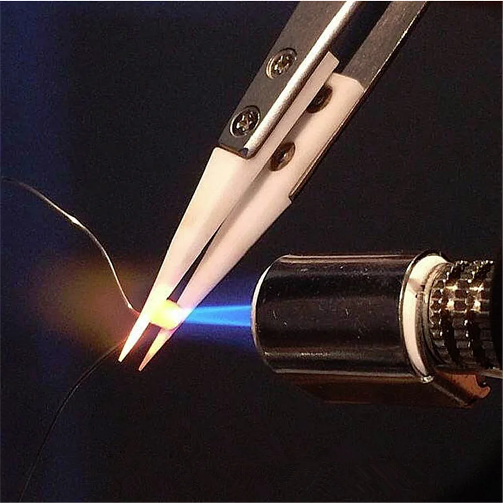 NICEYARD Precision Ceramic Tips Tweezers Anti-static Straight Aimed Tweezers Stainless Steel Handle High Temperature Resistant