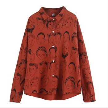 

Harajuku Style Girls' Cotton Linen Printed Shirts Women's Batwing Sleeve Streetwear Japan Cartoon Casual Spring Summer Tops
