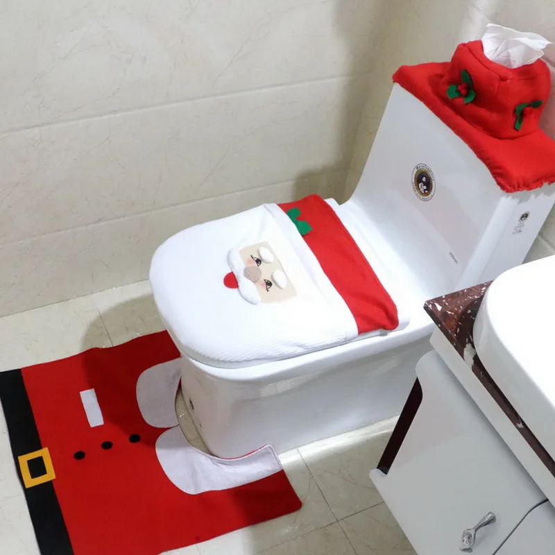 3PCS Set Snowman Toilet Lid And Carpet Bathroom Set Christmas Decoration Snowman Santa Toilet Seat Cover