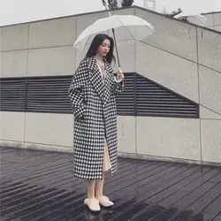 2019 новая Корейская версия длинных женских пальто в клетку Nizi manteau femme