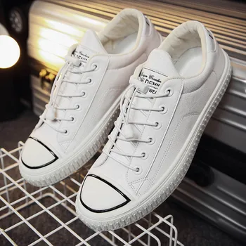 

BomKinta Fashion Men Casual Shoes PU Leather Sneakers Men Flats Vulcanized Shoes Outdoor Zapatos De Hombre Black Zapatillas