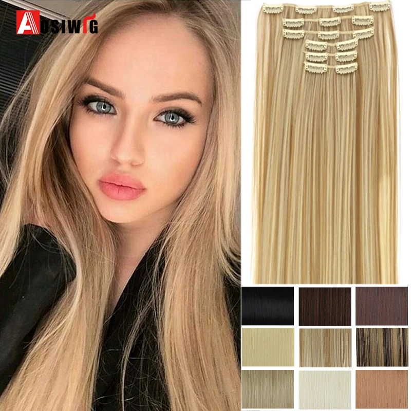24-Hair-Extensions Clip-In Heat-Resistant Straight AOSIWIG 6pcs/Set 140G False-Styling