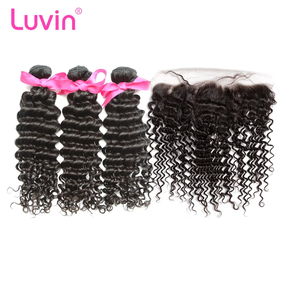Luvin OneCut волосы, глубокая волна, бразильские волосы, волнистые пряди, человеческие волосы для наращивания, 3, 4 пряди, с фронтальной застежкой, волосы remy, пряди
