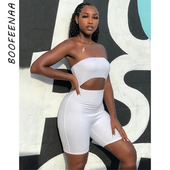 

BOOFEENAA Clubwear Jumpsuit Women Rompers White Black Sporty Hollow Out Bodycon Playsuits Summer Sexy One Piece Outfits C85-AH16