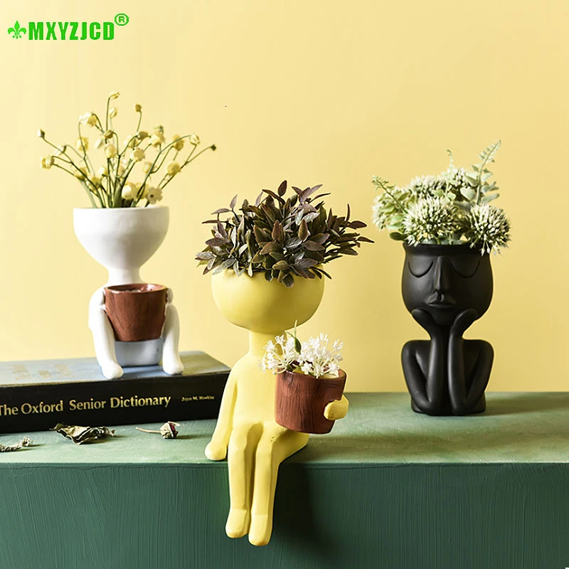 Kaufen Charakter Avatar Harz Blumentopf Simulation Kunst Skulptur Fleischig Blumentopf Desktop Dekoration Hause Micro Landschaft Schmuck