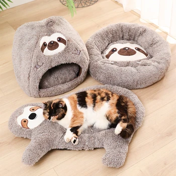 

Cats Mat Sofa Nest Cute sloth Design Pet House Short plush Kennel Kitten for Small dogs Puppy Cat Gray Sleeping Warm Cave
