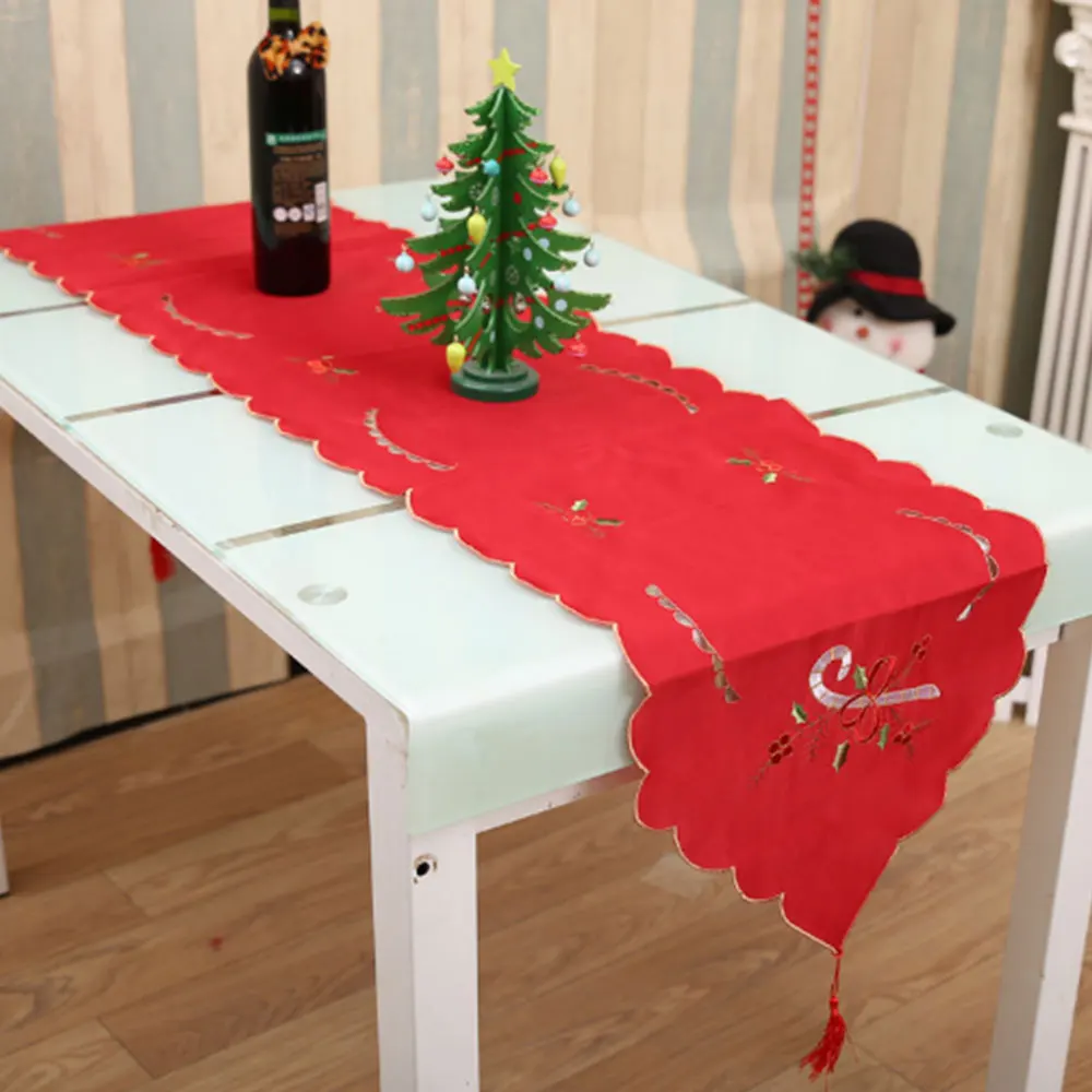 Christmas Table Flags Cover Embroidery Tablecloth Party Home Decorations Decors