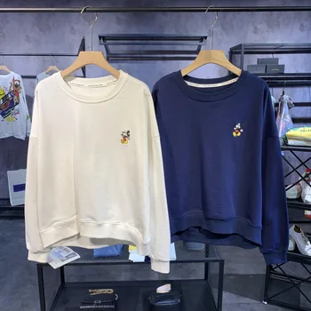 

2020 Simple Round Neck Sweatshirt Women's Loose Cartoon Embroidery Top In Fashion