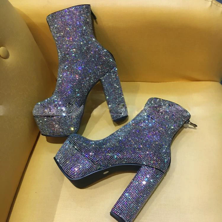 Bling Bling Rhinestone Ankle Boots High 