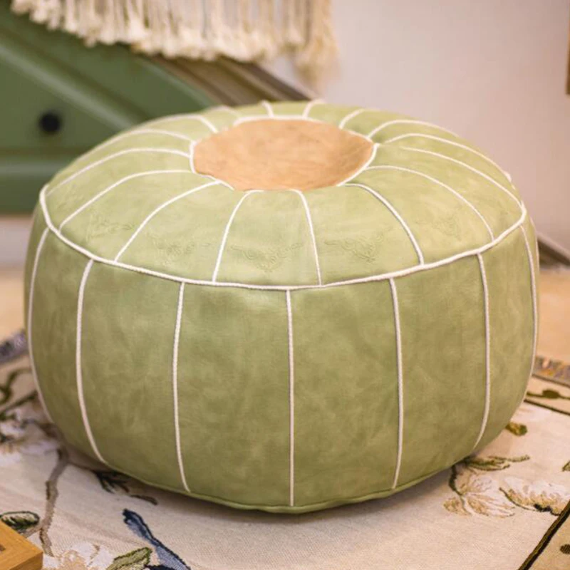 Foot Stool Moroccan Artificial PU Leather Cushion Cover Embroidery Craft Ottoman Footstool Case Living Room Decor Unstuffed Pouf Covers