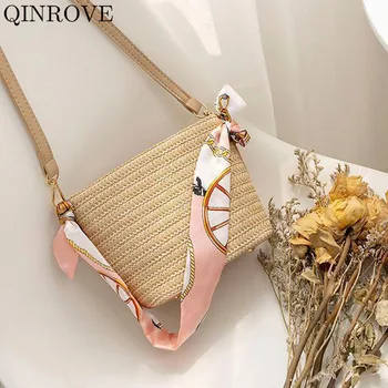 

Women Straw Woven Bags PU leather Hobos Beach Crossbody Bag Summer Female Bag Beige Khaki Rivet High quality small casual Bag