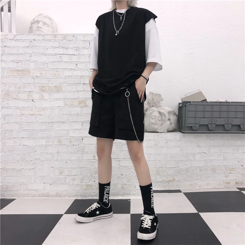 Футболка без рукавов Женская Корейская Инс Harajuku уличная Ретро дырочная свободная универсальная верхняя одежда жилет Топ в стиле панк 30bx