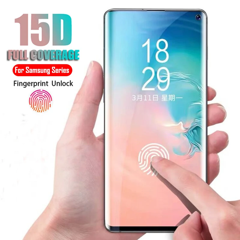 Изогнутое закаленное стекло 15D для Samsung Galaxy S10 S8 S9 Plus Note 8 9 Защита экрана A8 A6 2018 S10e