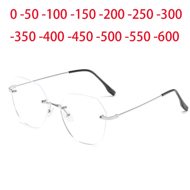 

Rimless Finished Myopia Glasses Women Metal Polygon Eyeglasses Prescription Elegant Shortsighted Eyewear -0.5 1.0 to 4.0