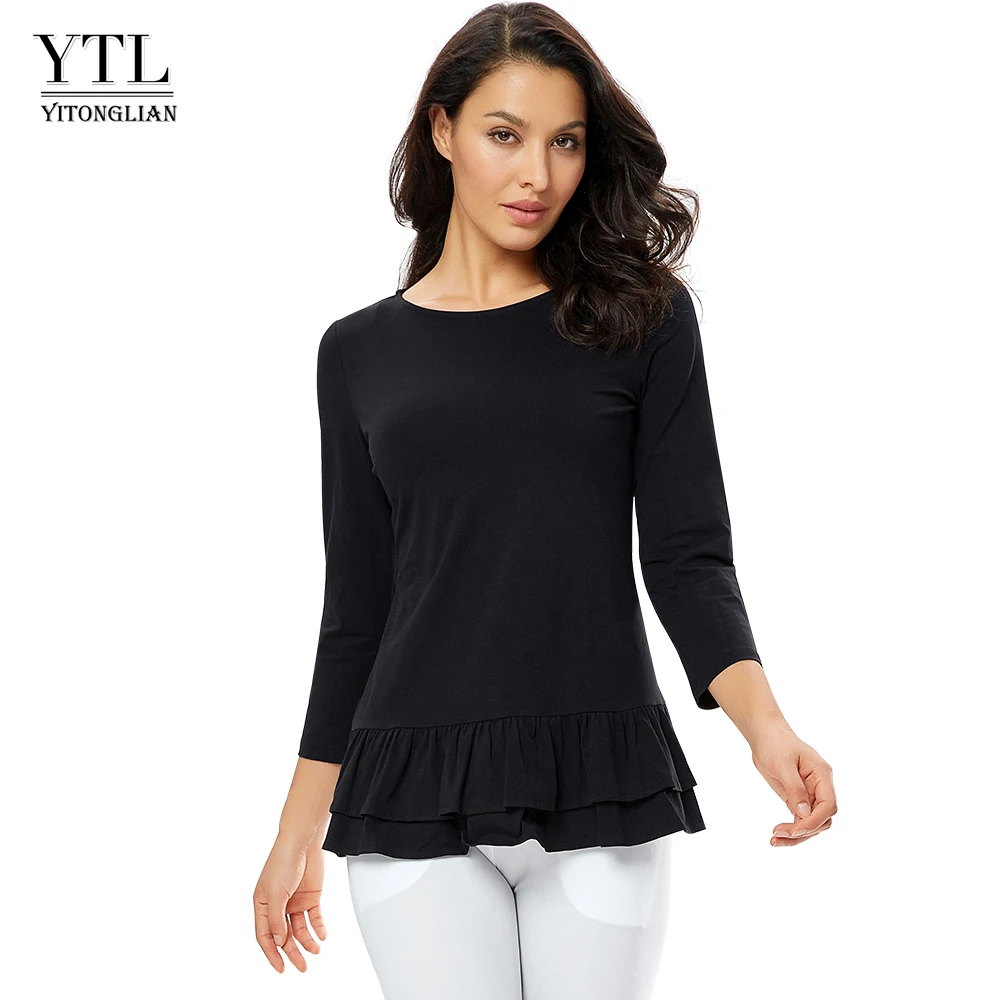 

YTL Womens Tops and Blouses Woman 2019 Cotton Fall Clothes for Women Elegant Peplum Top Work Blouse Comfortable Tunic Shirt H304