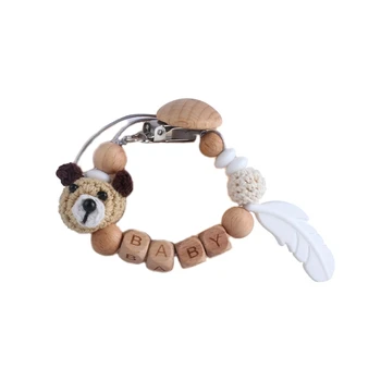 

Knitting Wool Animal Pacifier Clip Chain Beech Wooden Beads Dummy Nipple Holder L4MC