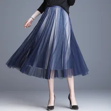 Осенняя новая сетчатая юбка, Корейская Яркая Цветная сетчатая юбка с высокой талией, тонкая Офисная Женская юбка