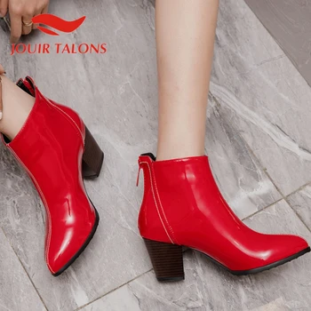 

JOUIR TALONS Dropship Plus Size 46 Women Boots Warm Plush Hoof Heel Pointed Toe Platform Zipper Winter Women Shoes