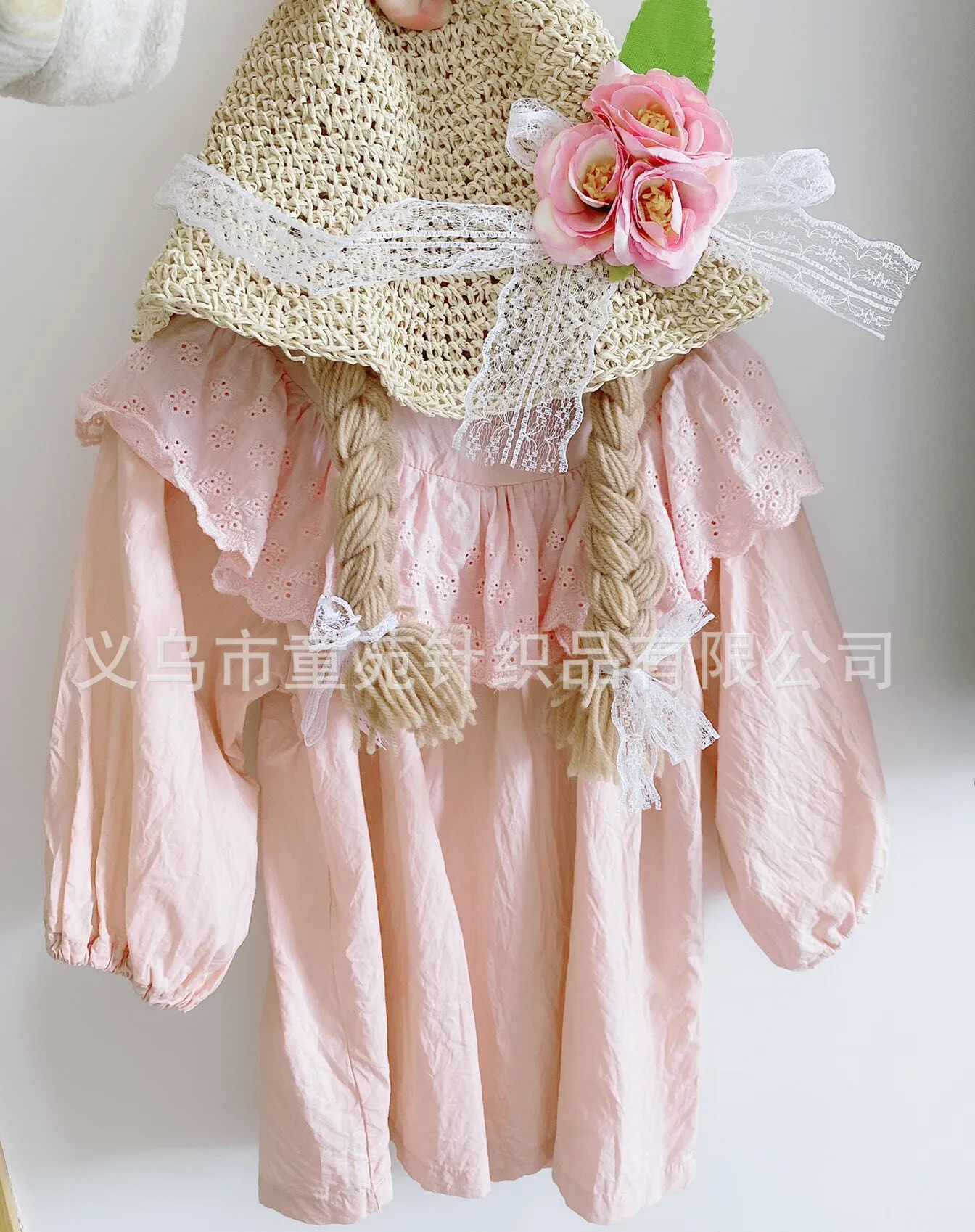 Spring Summer Baby Kids Girl Sun Block Hat Beach Hair Pigtail Braid Wig Cap Children Girls Flower Straw Hat Cap New Arrivals