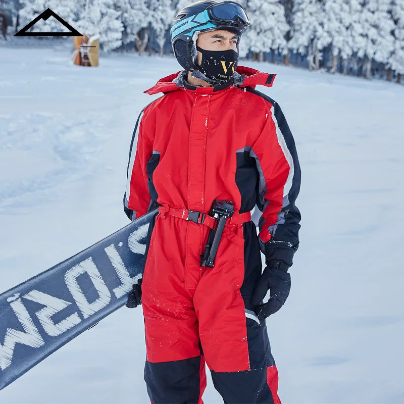 Зимний комбинезон с капюшоном, комбинезон для сноубординга, теплый спортивный водонепроницаемый лыжный цельный Мужской флисовый комбинезон