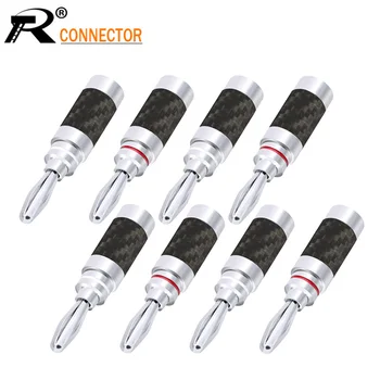 

8pcs Rhodium Plated Carbon Fiber Banana Connectors Pure Copper Speaker Amplifier Banana Plugs 4mm Wire Conector