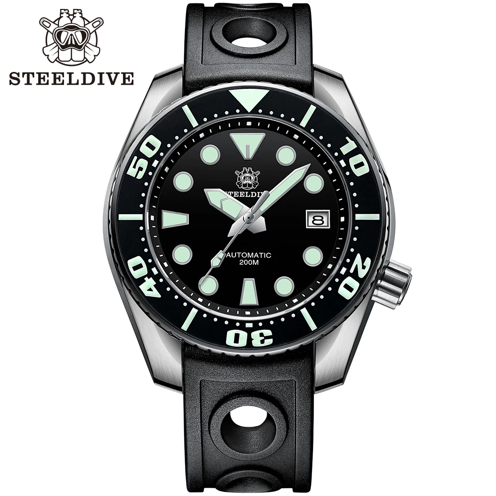 Мужские наручные часы STEELDIVE SD1971 с керамической рамкой супер BGW9 синие светящиеся