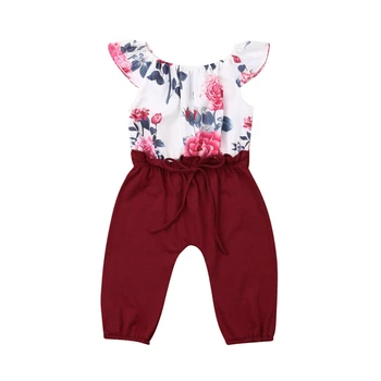 

2019 Summer Toddler Baby Girls Floral Romper Playsuit Outfits Long Pant Kids Clothing Sunsuit