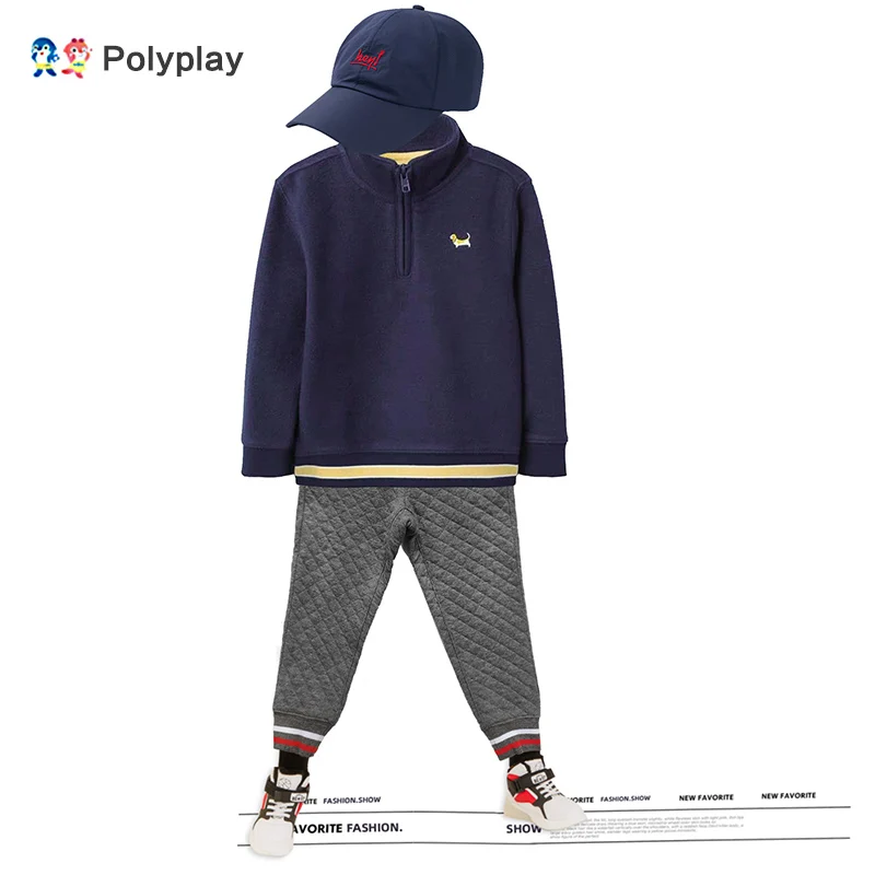 

Thick British style solid colour half zip top solid colour pullover