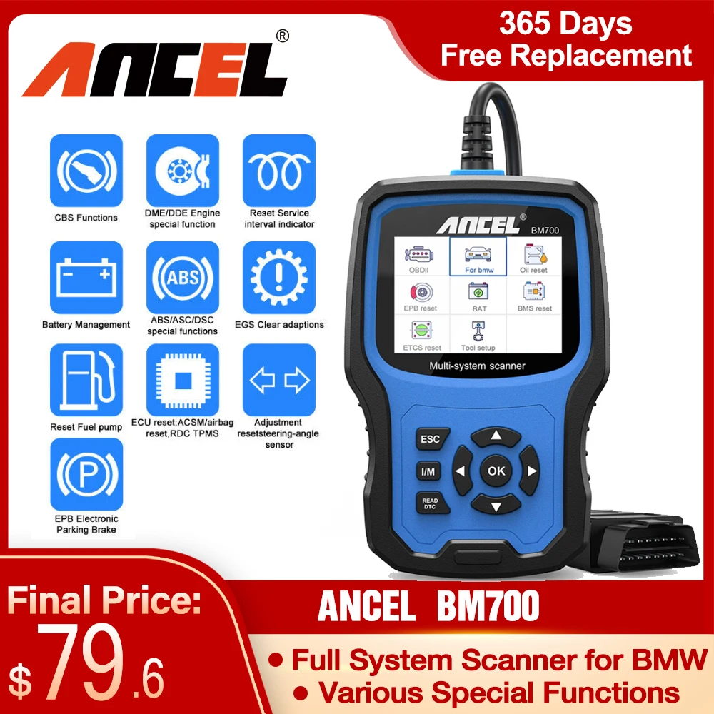 Автомобильный сканер ANCEL BM700 OBD2 полный считыватель кодов системы масляная