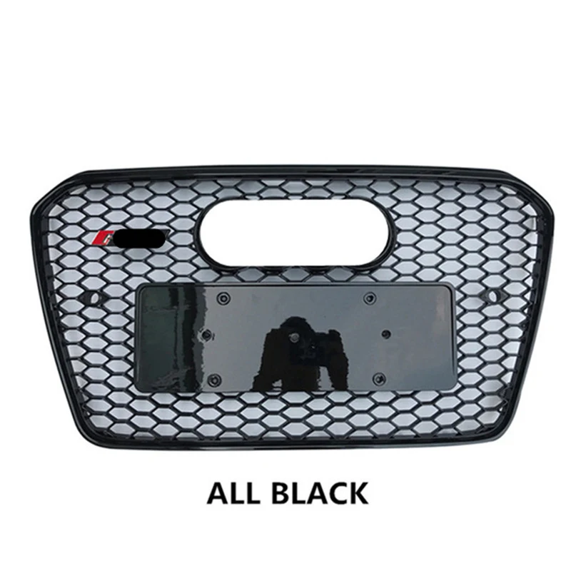 Вафельная Ткань Стиль решетка ABS для A5 S5 RS5 2012- черный/хромированным каркасом гонки Решетка переднего бампера с европейскими держатель номерного знака - Цвет: ALL BLACK