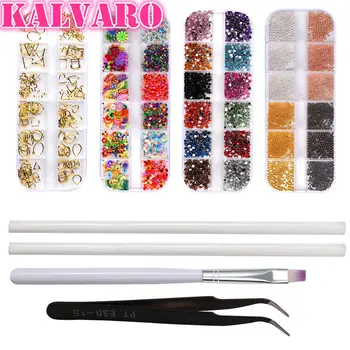 

Pro Acrylic Nail Art Manicure Kit 4Pcs Nail Rhinestones Decoration+Acrylic Pen Brush Nail Art Tool Kit Sets For Beginners