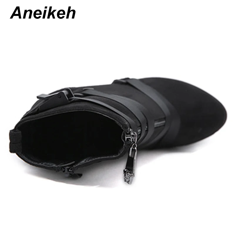 Tanie Aneikeh 2019 nowych moda platformy wiosenno jesienne kostki buty damskie 16cm gruby obcas platformy buty damskie buty pracownicze czarny rozmiar