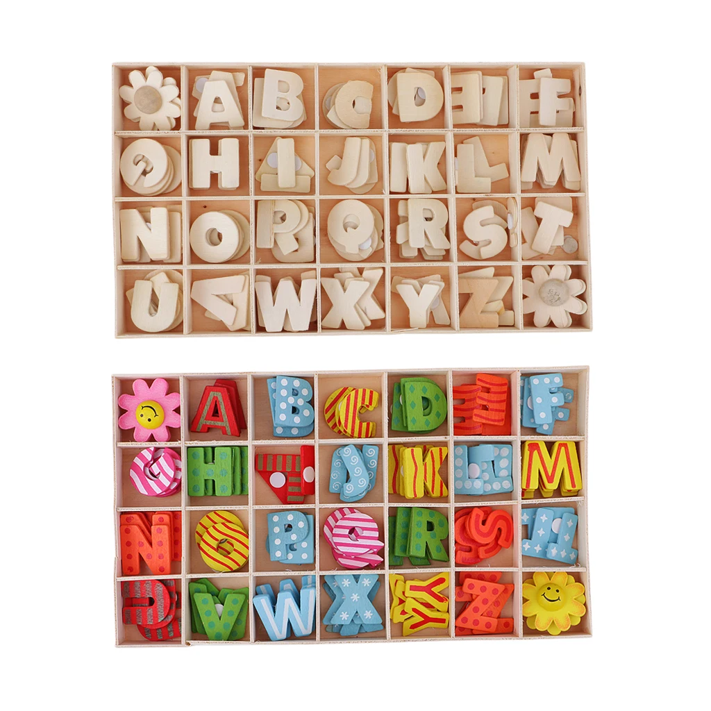 224pcs Alphabet Wooden Upper Case Letters Kids Educational Learning Tray Set