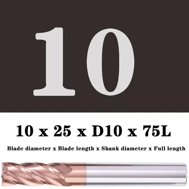 Milling Cutter Alloy Coating Tungsten Steel Tool Maching Hrc55 Endmill Milling Cutter Kit Milling Machine Tools cnc Router Bits 10x25XD10X75L